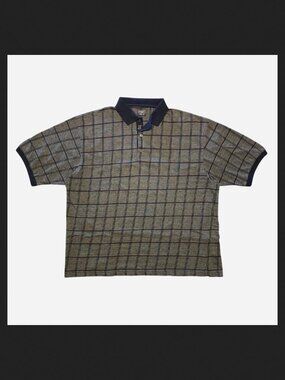 Haggar Cool 18 Grey and Navy Checkered Polo Shirt